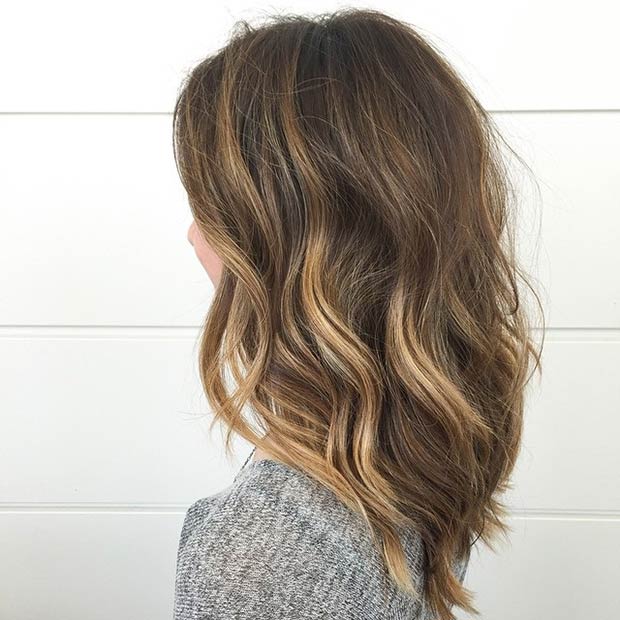 RICH BROWN LOB WITH A POP OF HONEY HIGHLIGHTS